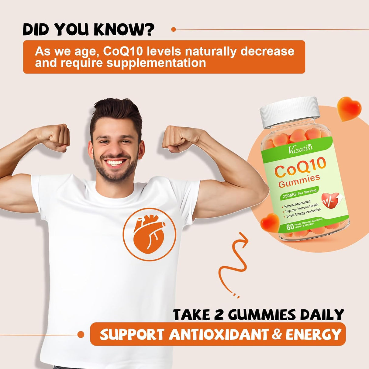 Pack de 2 Gummies CoQ10 con Omega-3, Magnesio y B12, 120 cápsulas