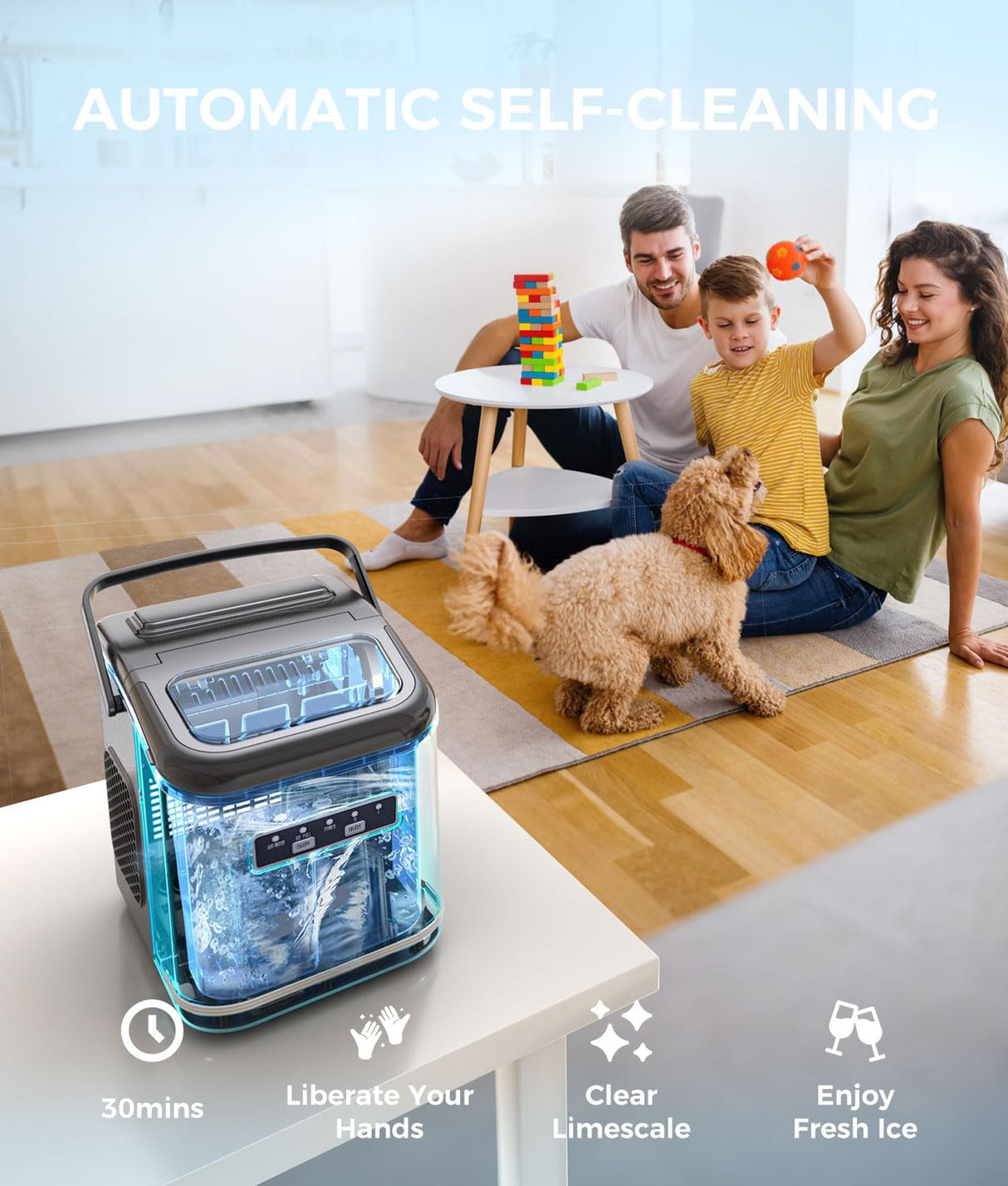 Máquina de Hielo Ecozy, Portable, Auto-Limpiante, 9 Cubos/6 min