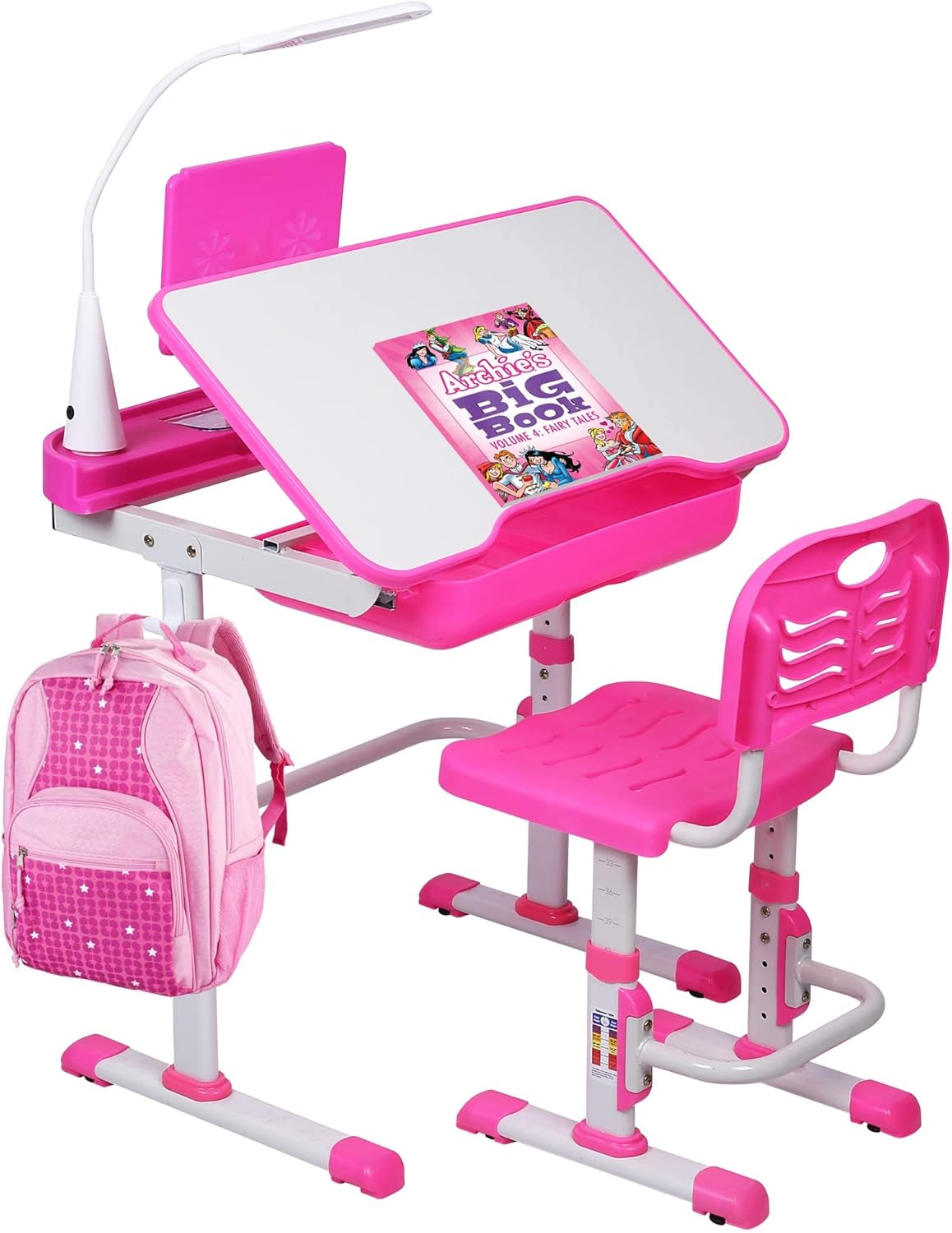 Set Escritorio y Silla Infantil Ajustable con Luz LED y Cajón