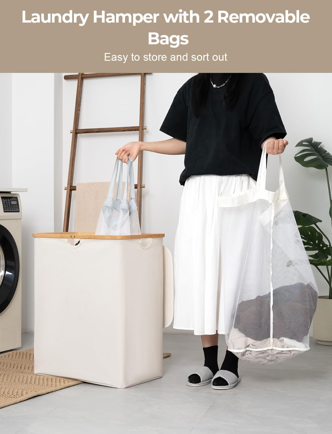 Cesta de Ropa Grande StorageWorks con Tapa y 2 Bolsas Extraíbles