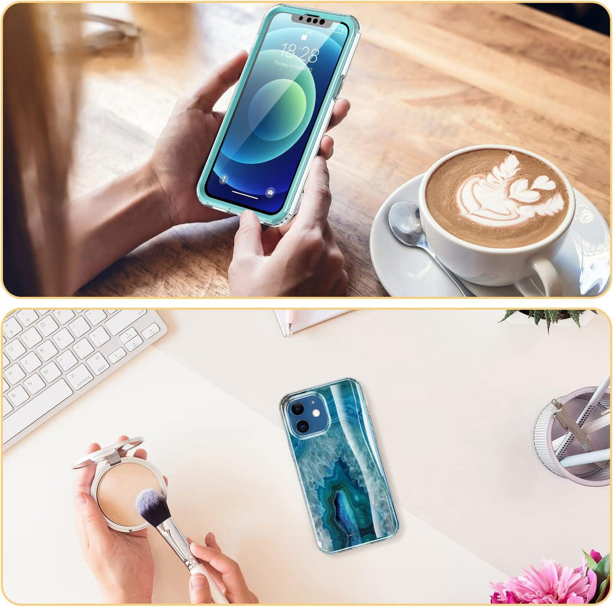 ESDOT Funda para iPhone 12, iPhone 12 Pro con protector de pantalla integrado, funda resistente con diseños de moda para mujeres y niñas, funda protectora para iPhone 12/12 Pro de 6.1 pulgadas, piedra de ágata