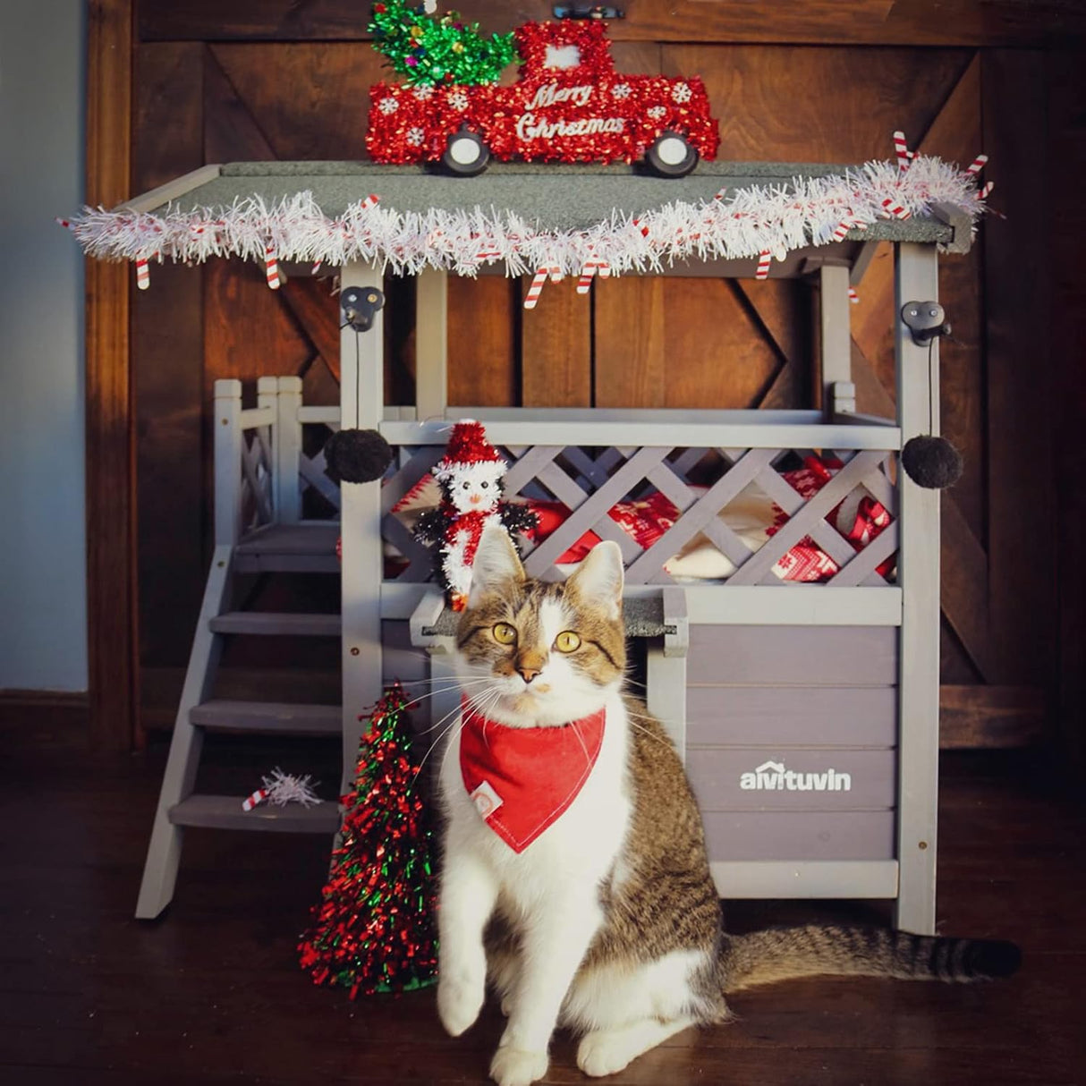 Casa para Gatos Fera, AIR09-BS, de Madera, 2 Pisos, Impermeable