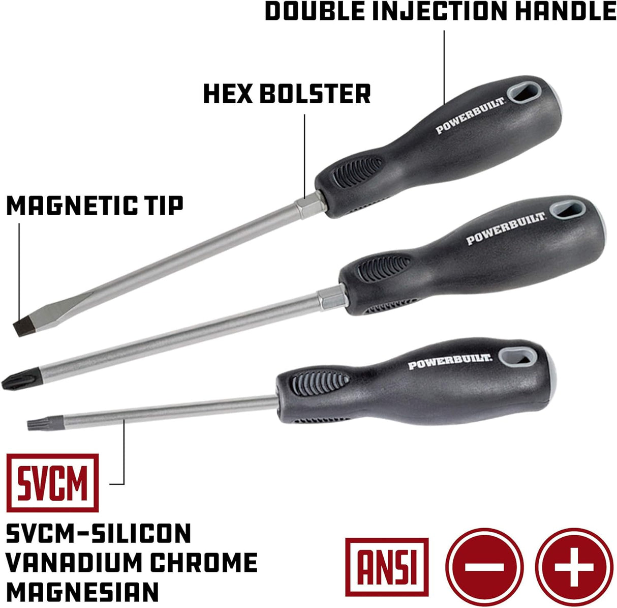 Kit de destornilladores Powerbuilt 17 piezas, mango doble inyección