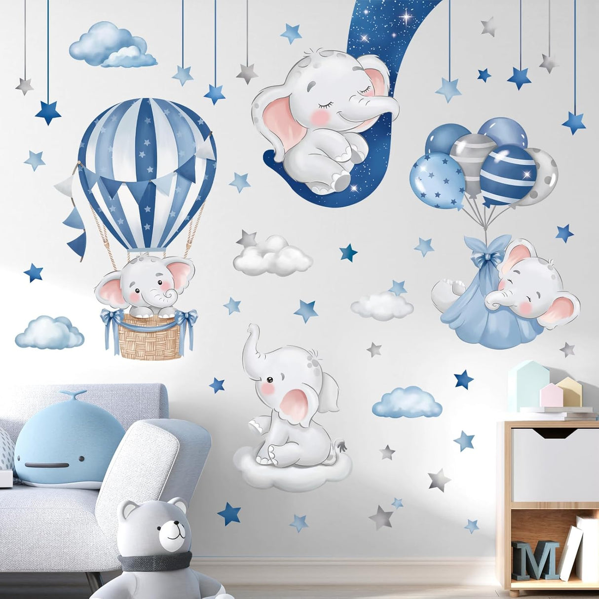 Vinilos de Elefante Dormilón Decalmile con Globos y Estrellas