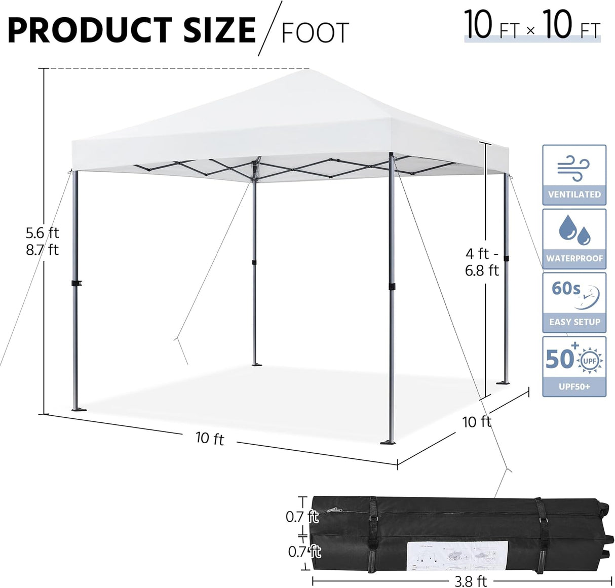 Toldo Plegable Yaheetech 10x10 para 1 Persona, Blanco