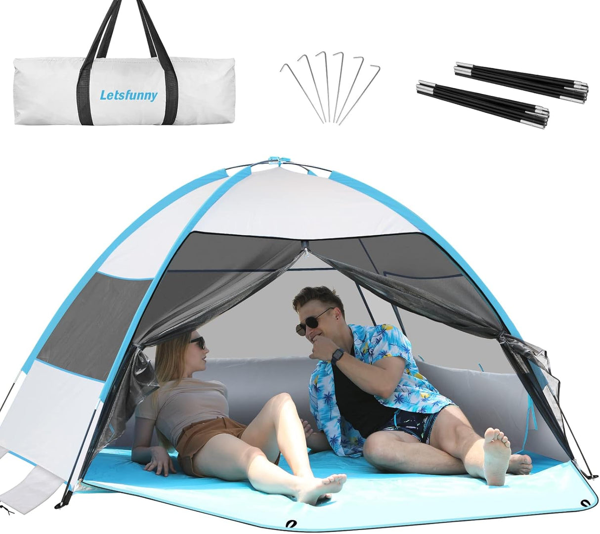 Tienda de playa fácil de montar, anti-UV, con ventanas de malla