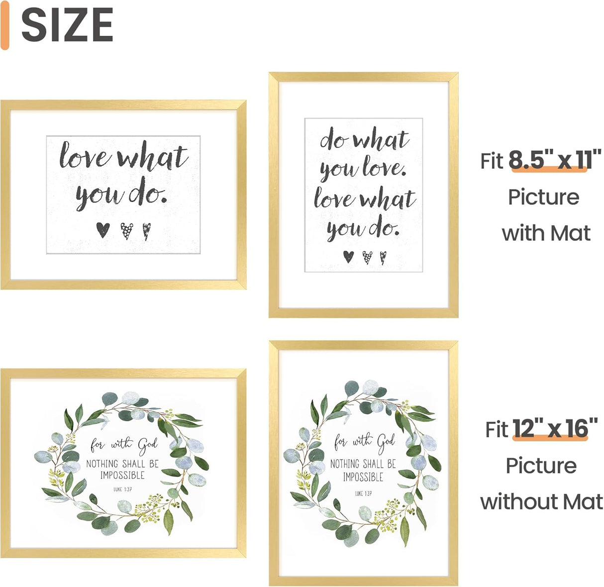 Marco de fotos 12x16, para imágenes 8.5x11 con o sin mat