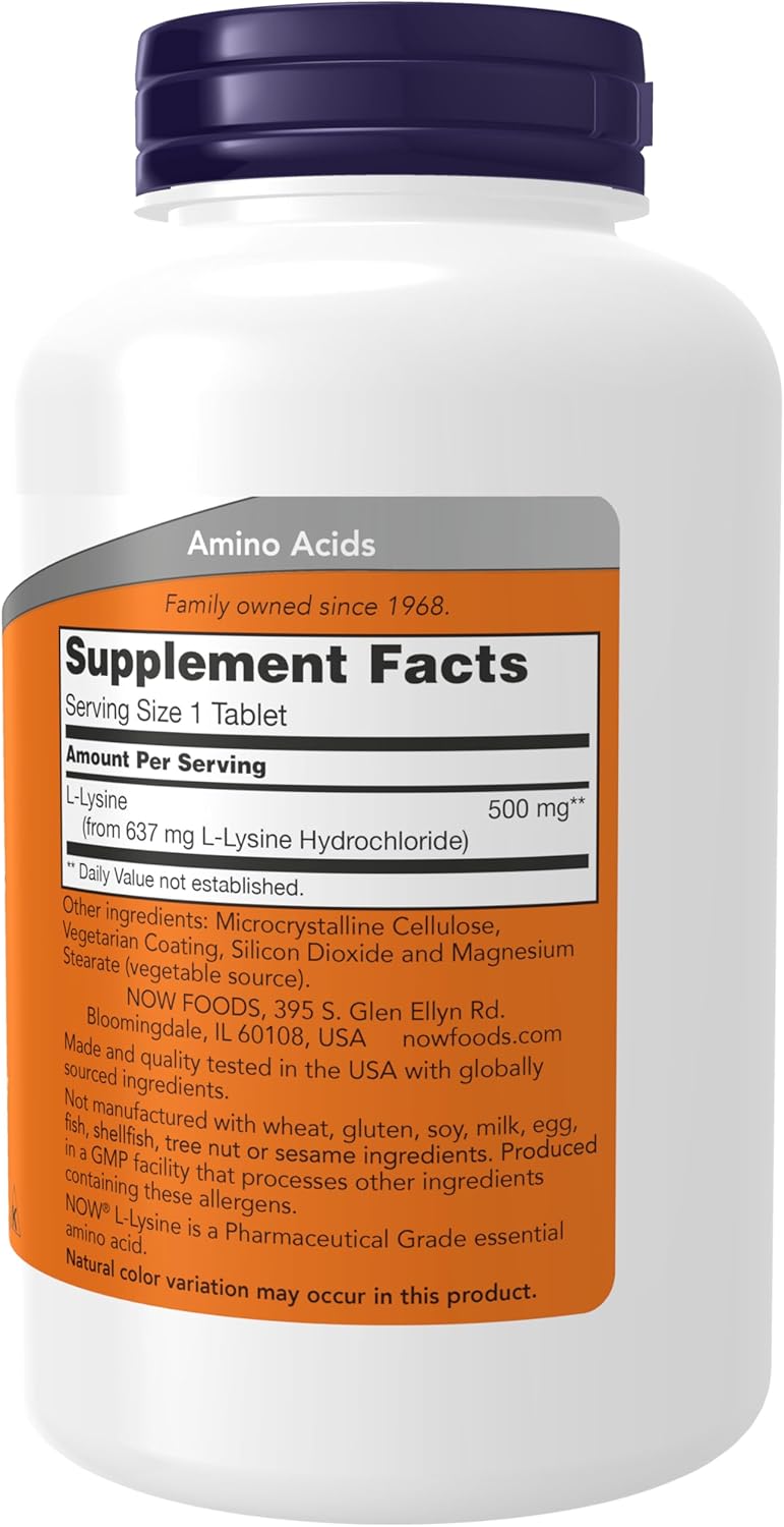 L-Lisina 500 mg, 250 Cápsulas - NOW Suplemento Nutricional