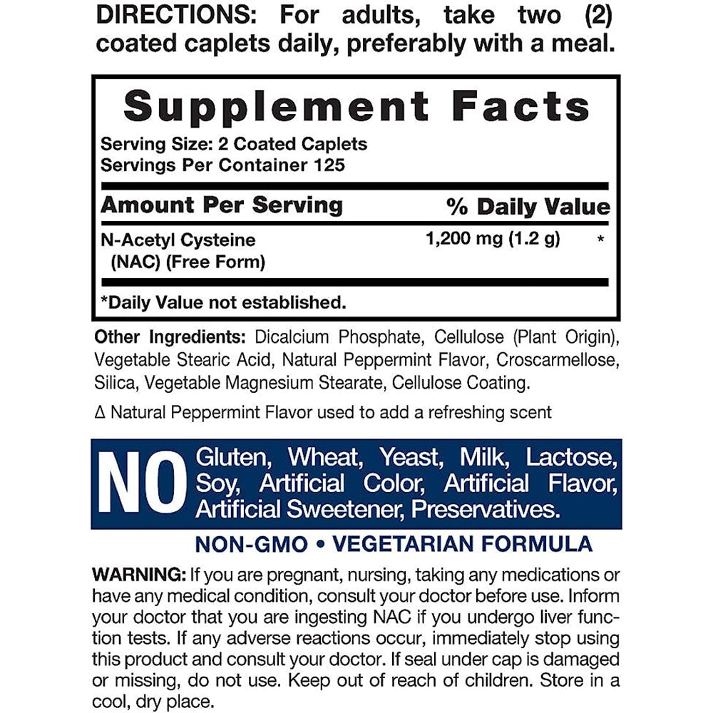 Suplemento NAC 1200 mg 250 cápsulas N acetil cisteína
