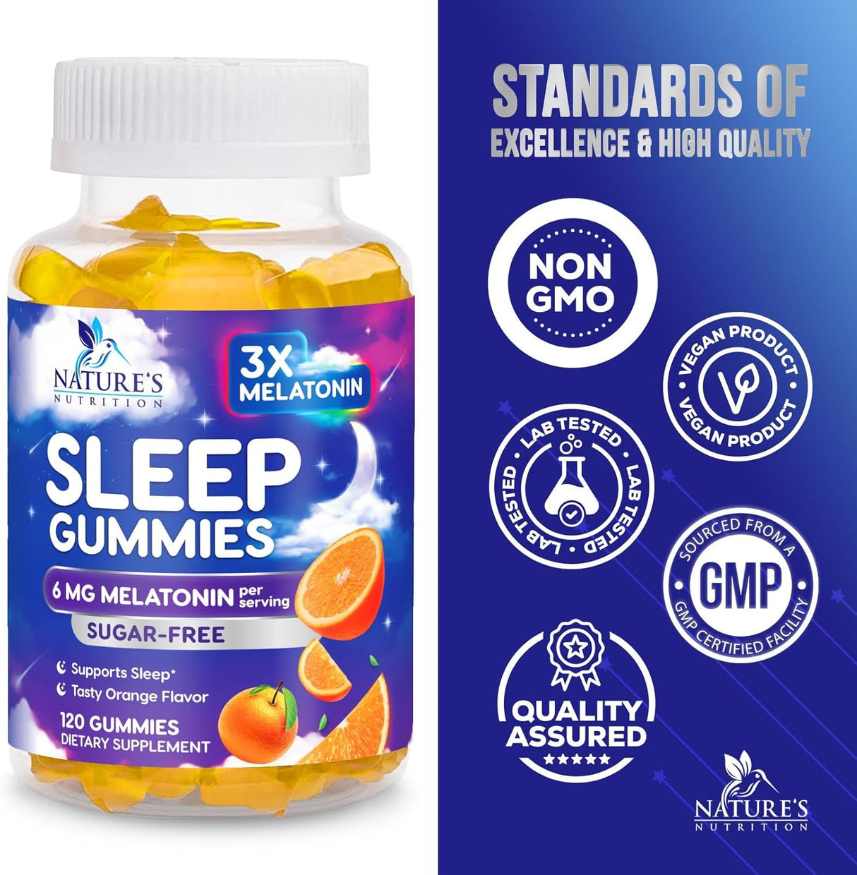 Gomitas de Melatonina Sin Azúcar 6 mg - 120 Gummies Extra Fuerza