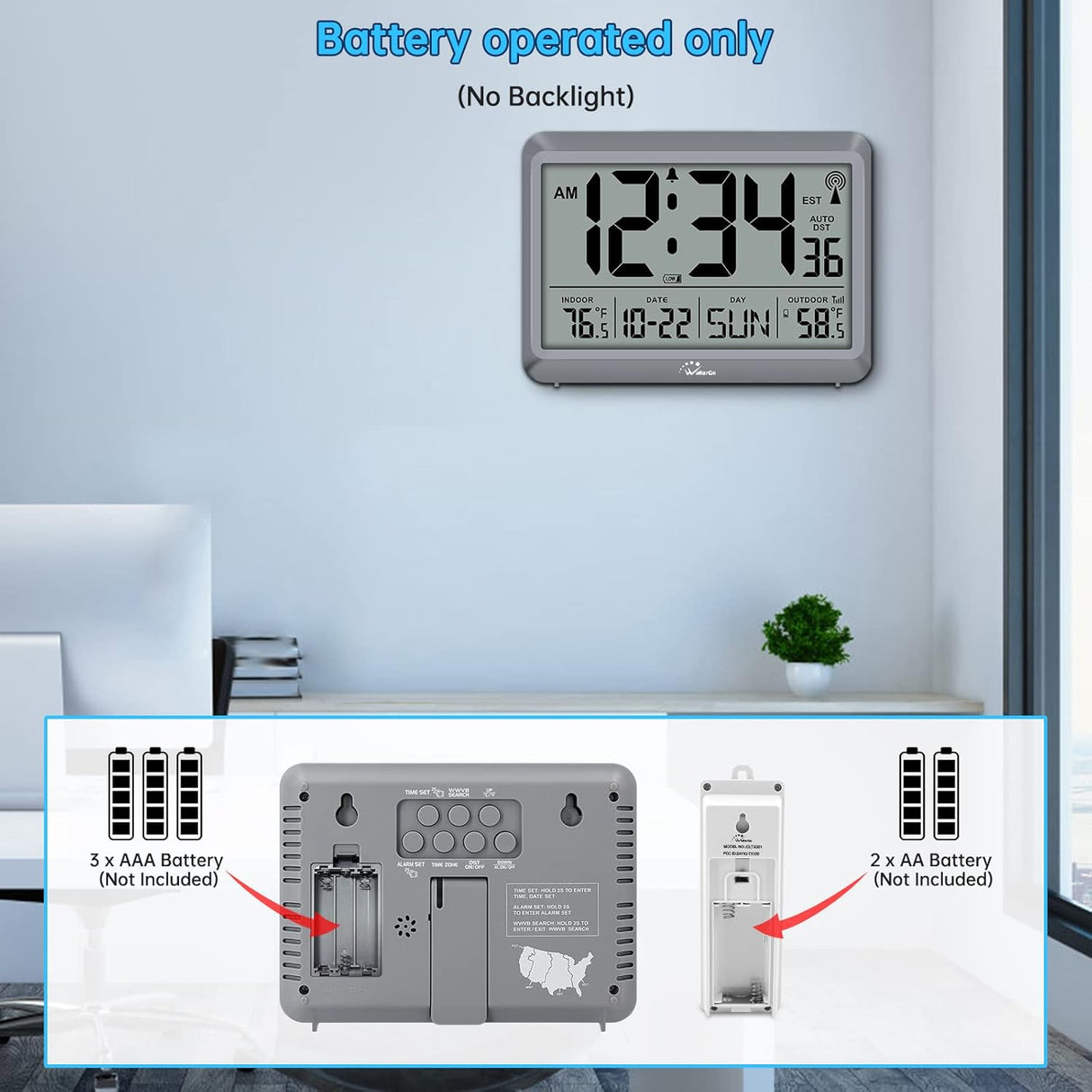Reloj Atómico Digital con Temperatura y 4 Zonas Horarias