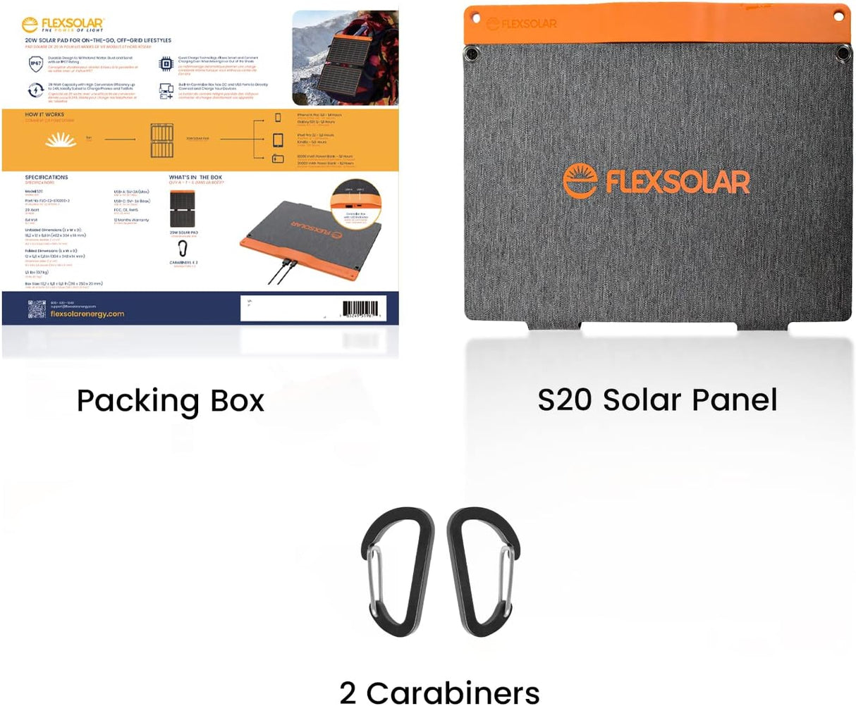Panel Solar Portátil FlexSolar 20W, Carga USB, Alta Eficiencia