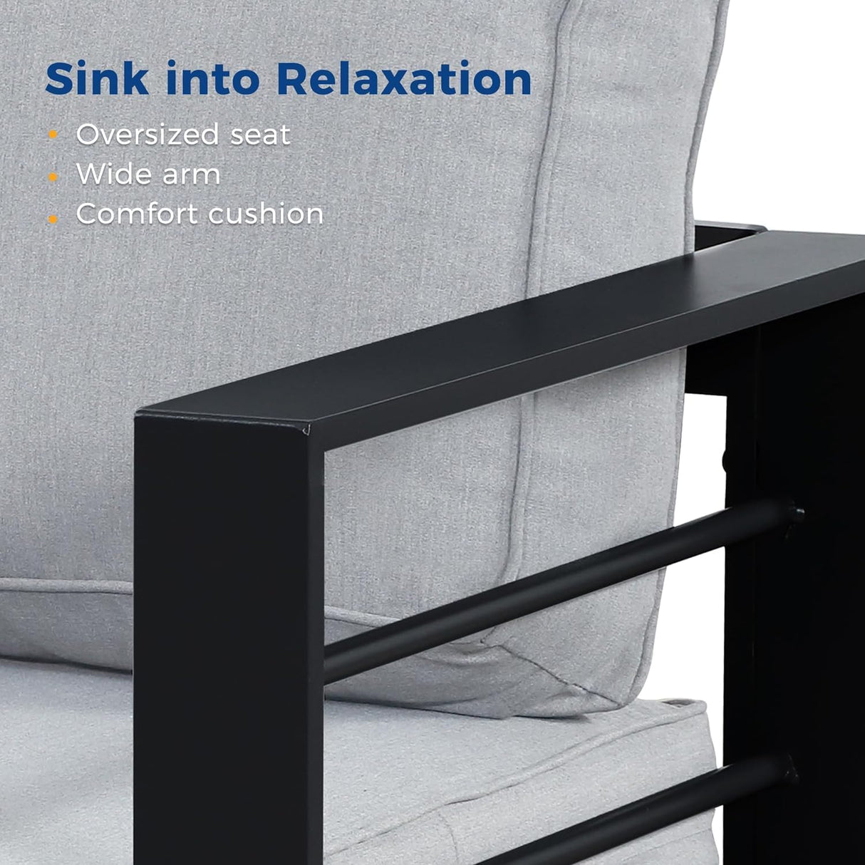 Wisteria Lane Juego de muebles de aluminio para patio, juego de conversación al aire libre, sofá modular de metal con cojín de 5 pulgadas y mesa auxiliar para balcón, patio trasero, jardín, marco