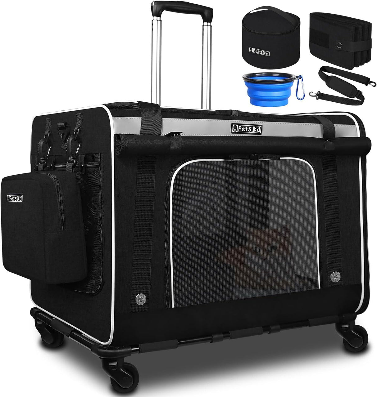 Transportín Extra Grande para Gatos Petskd con Ruedas y Caja