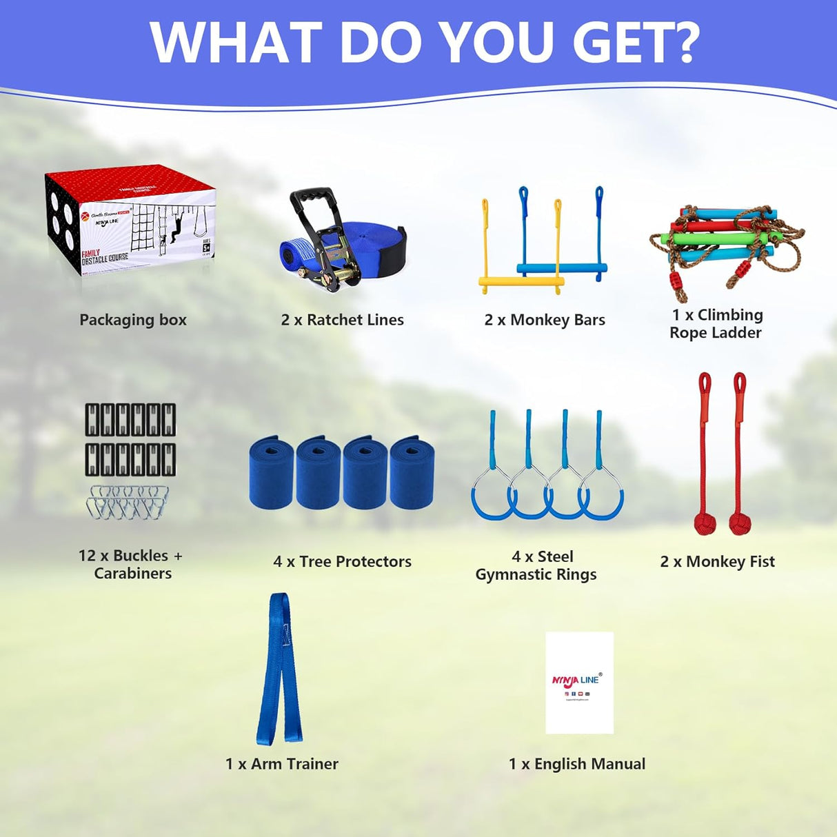 Curso de obstáculos Ninja para niños, con 11 accesorios, 56FT