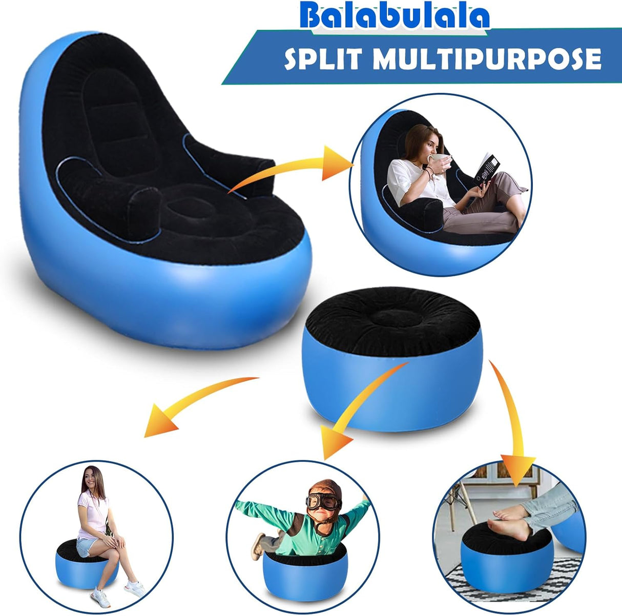 Sofá Inflable con Reposabrazos y Puff, Ideal para Acampar