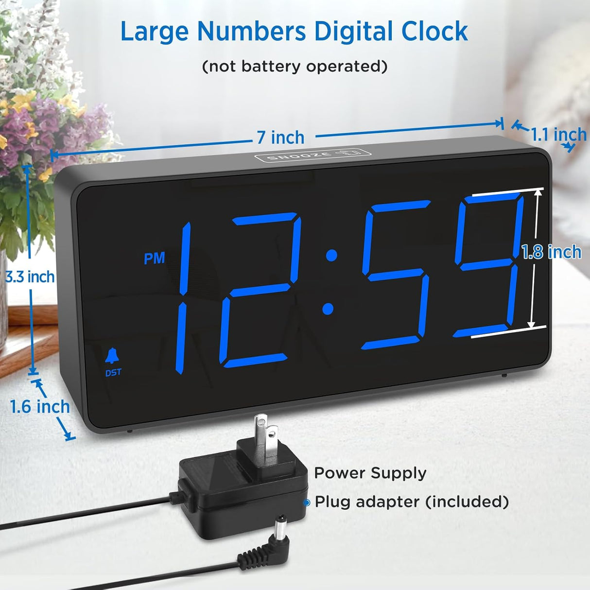 Reloj Despertador Digital con Números Grandes y Cargador USB