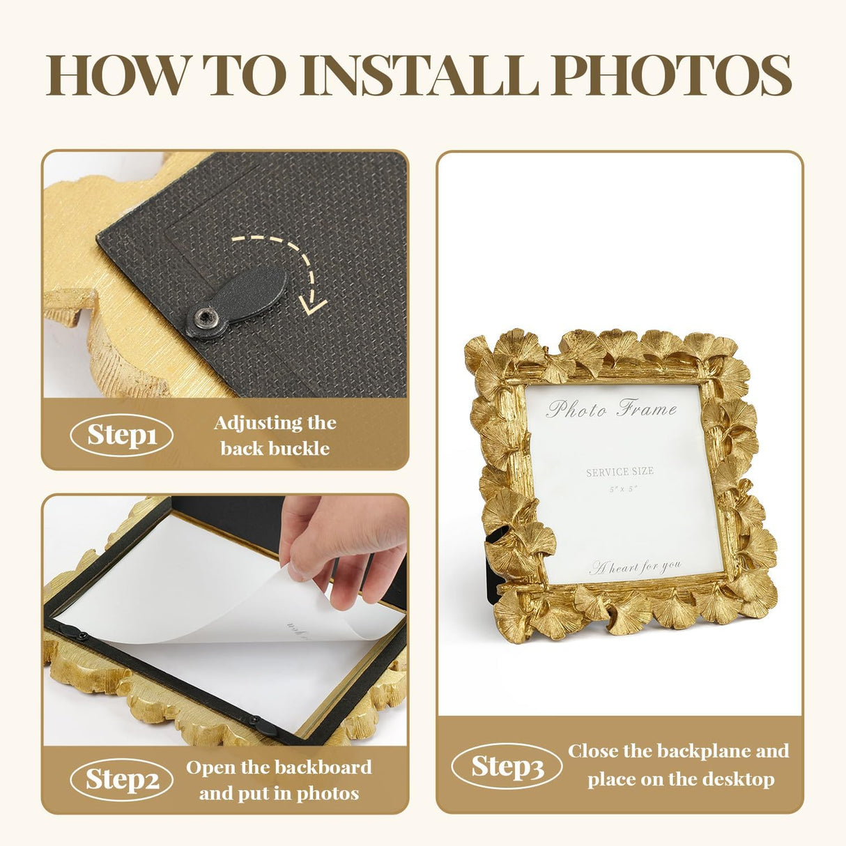 Marco de fotos vintage 5x5, resina texturizada con vidrio