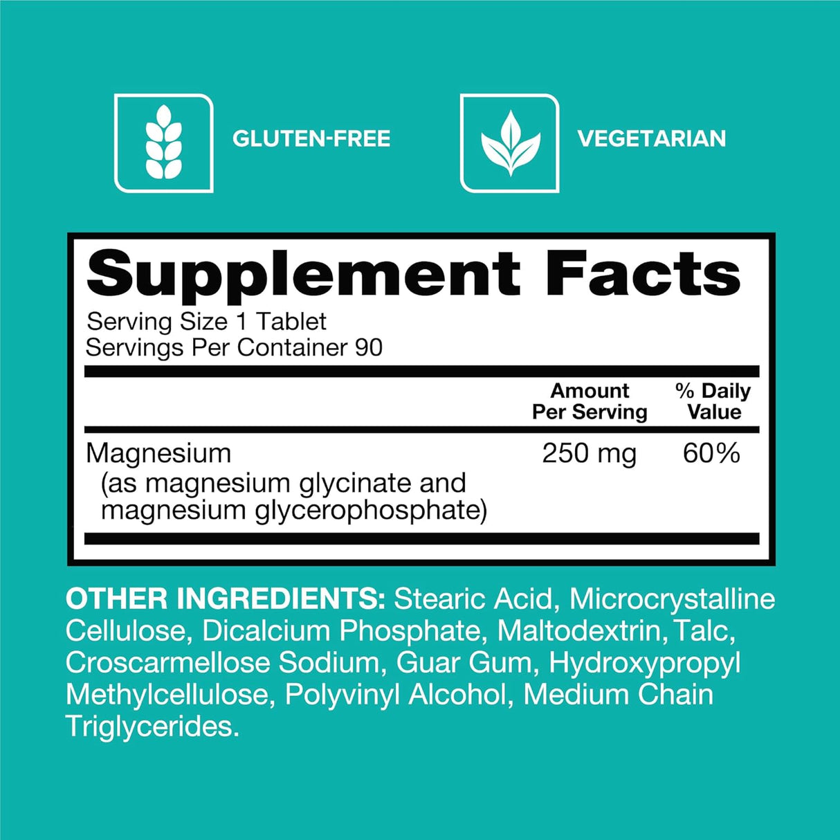 Qunol Magnesio Glicinato Complejo, 250mg, 90 cápsulas