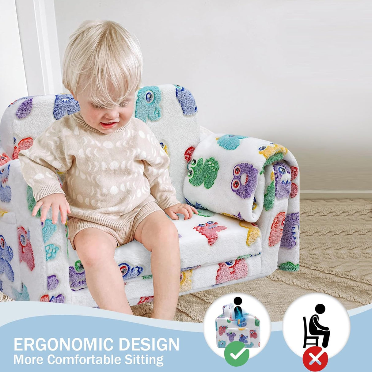 Silla plegable de felpa suave que brilla en la oscuridad