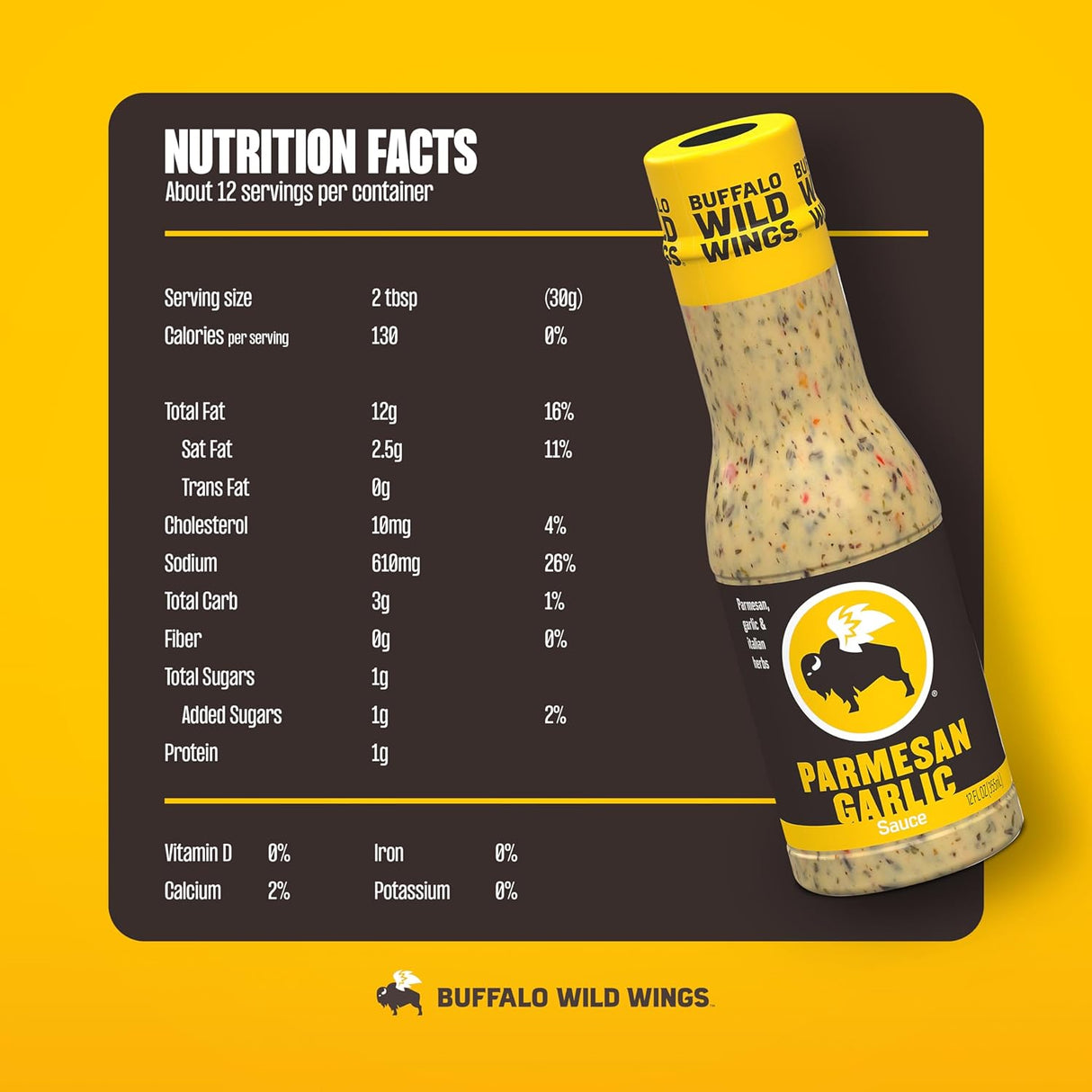 Salsa de Ajo Parmesano Buffalo Wild Wings, 12 fl oz, Sazonador