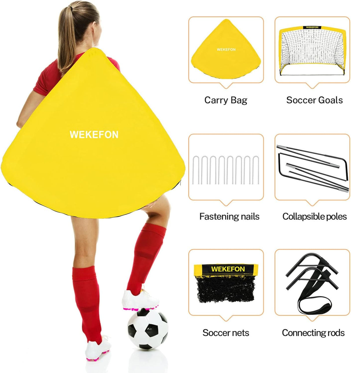 WEKEFON Porterías de fútbol juego de 2 plegable portátil