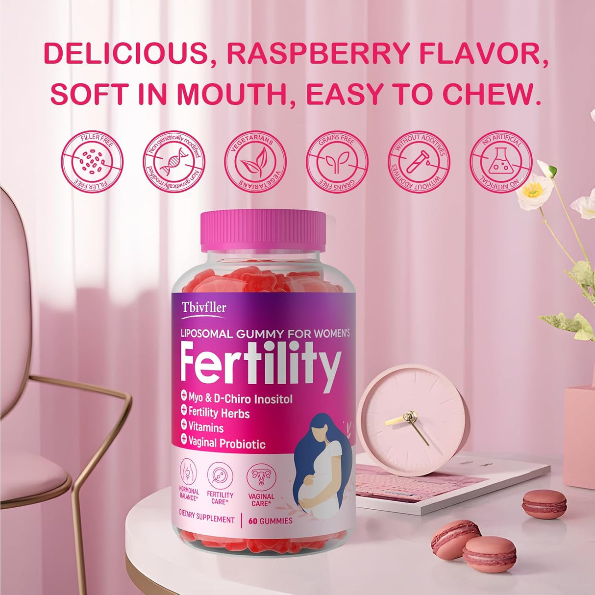Suplemento de Fertilidad para Mujeres, 60 Gummies, con Inositol, Folato