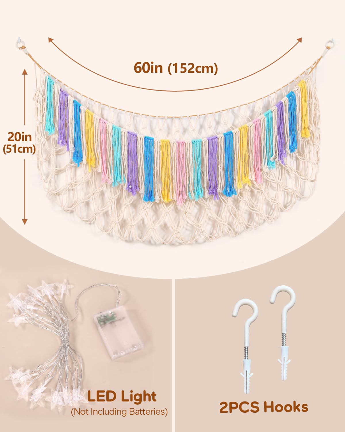 Hamaca de Peluches con Luces - Almacenaje Boho para Niños