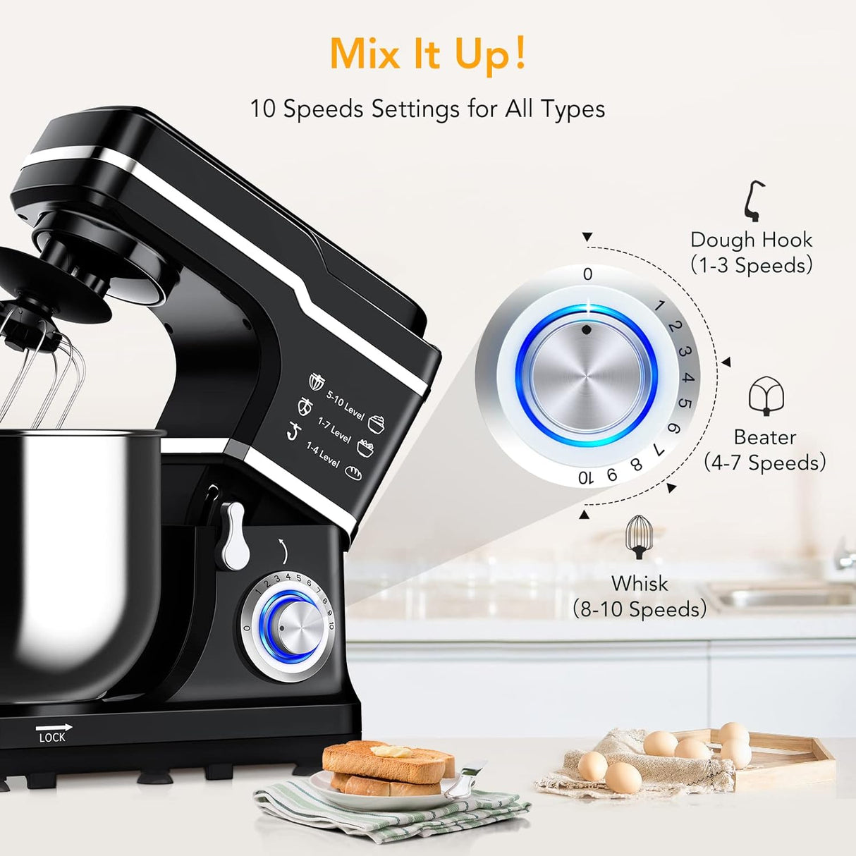 Batidora de Pie 7.5QT, 10 Velocidades, 300W, Modelo MC1