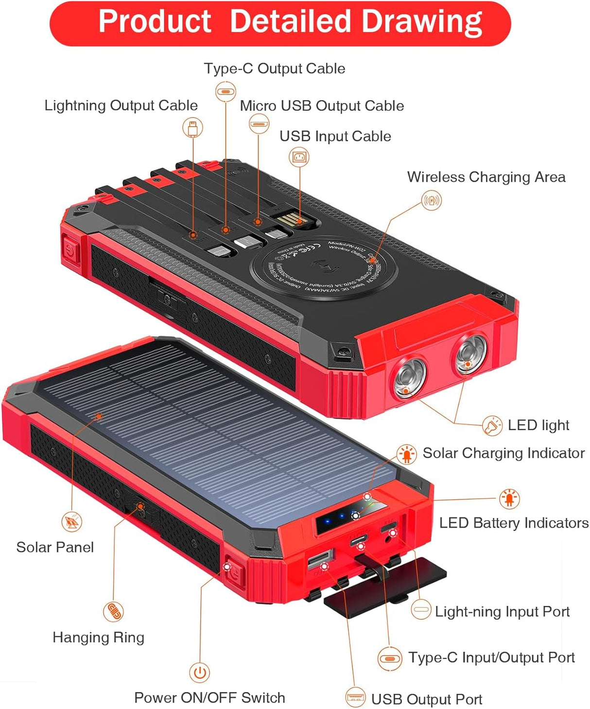 Power Bank GOODaaa 36000mAh Carga Inalámbrica y Solar