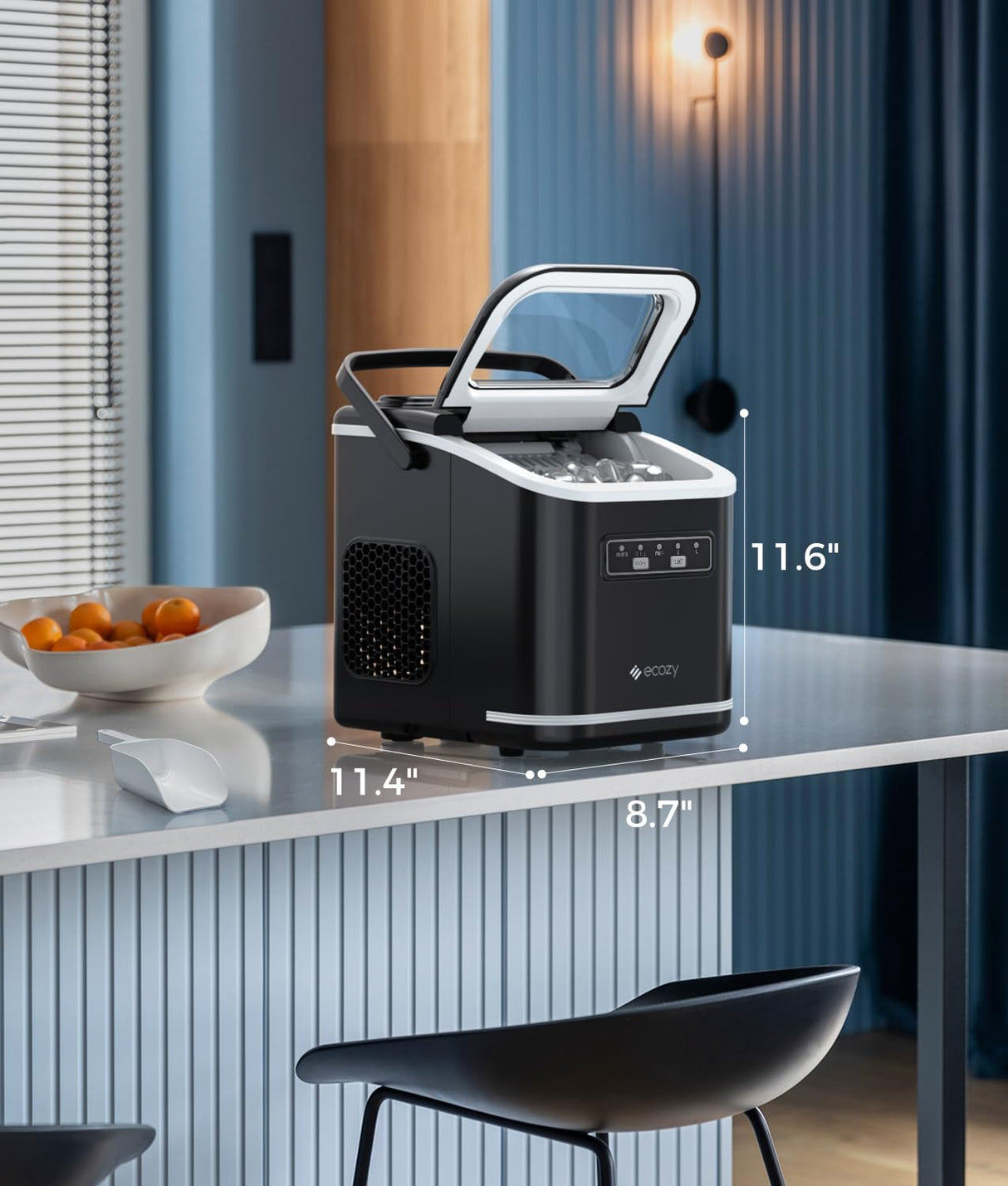 Máquina de Hielo Ecozy, Portable, Auto-Limpiante, 9 Cubos/6 min