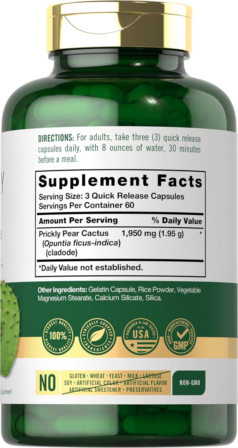 Suplemento de Nopal Carlyle 1950 mg | 180 Cápsulas Sin Gluten