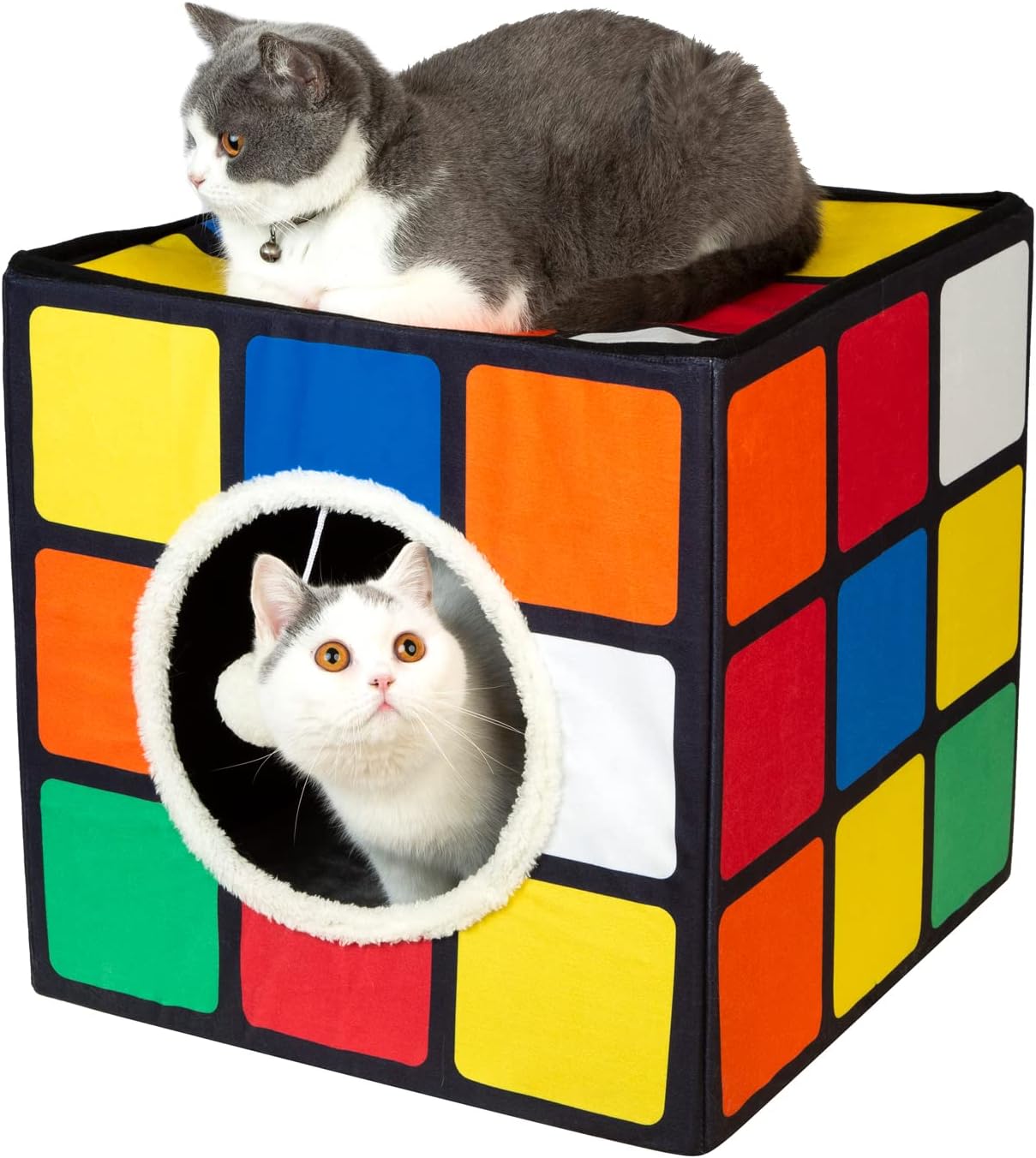 Casa para gatos LUCKITTY con cojines reversibles y juguete