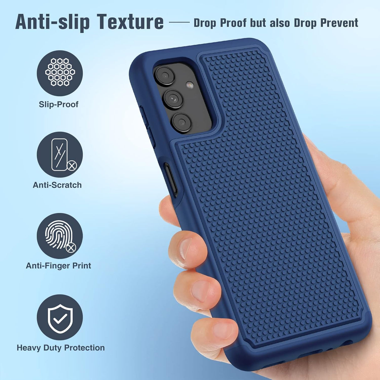 Funda para Samsung Galaxy A13 5G: funda protectora de doble capa resistente para teléfono celular, a prueba de golpes, resistente con parte trasera texturizada antideslizante, protección militar resistente a los golpes, 6.5 pulgadas (azul marino)