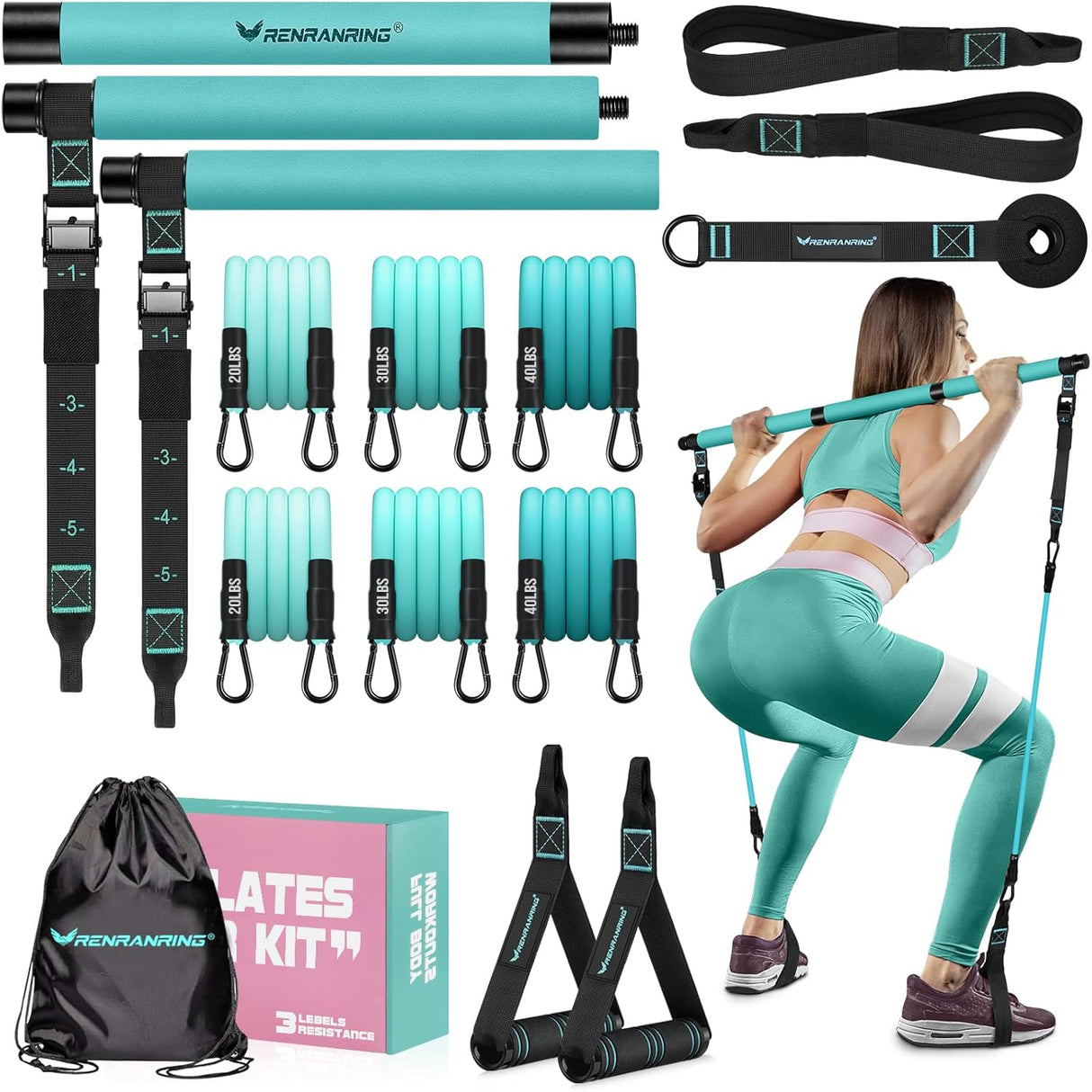 Kit de barra de pilates, multifuncional con bandas de resistencia