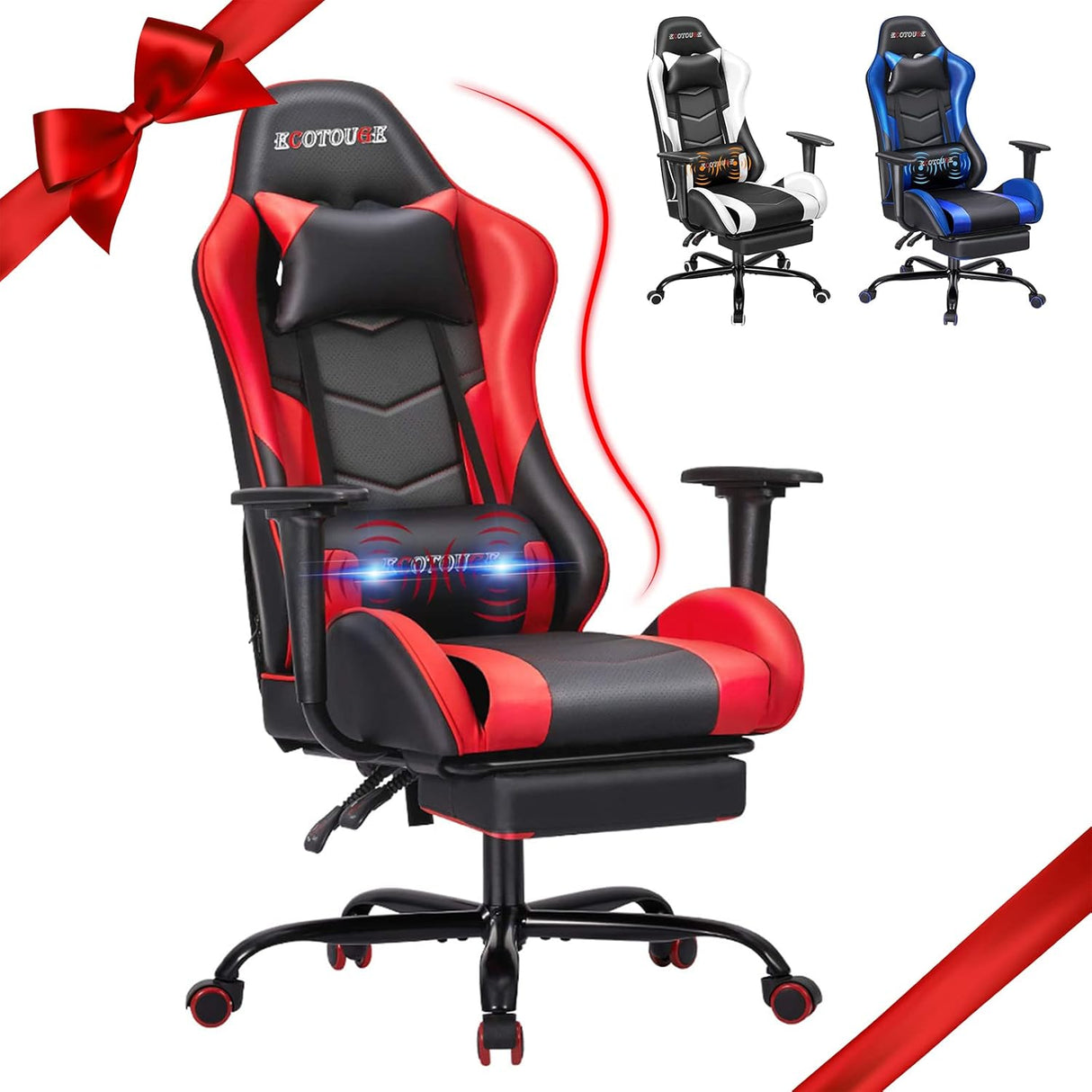 Silla Gamer con reposapiés y es reclinable roja ECOTOUGE
