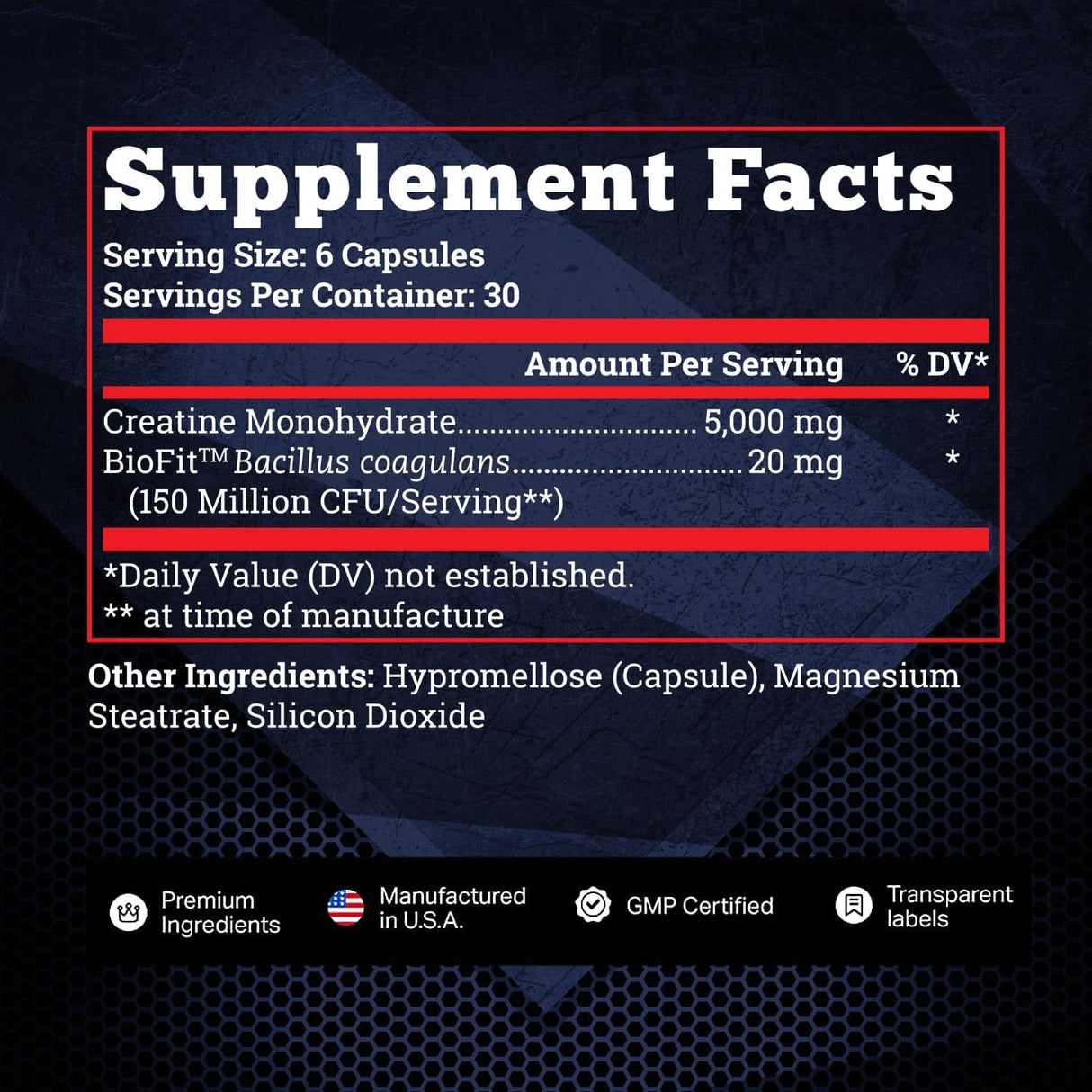 Cápsulas de Creatina Monohidrato BioFit™ 5000mg - 180 V Caps