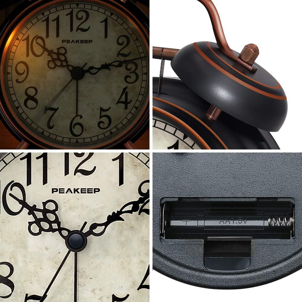 Reloj despertador retro a pilas con campanas dobles, modelo 4