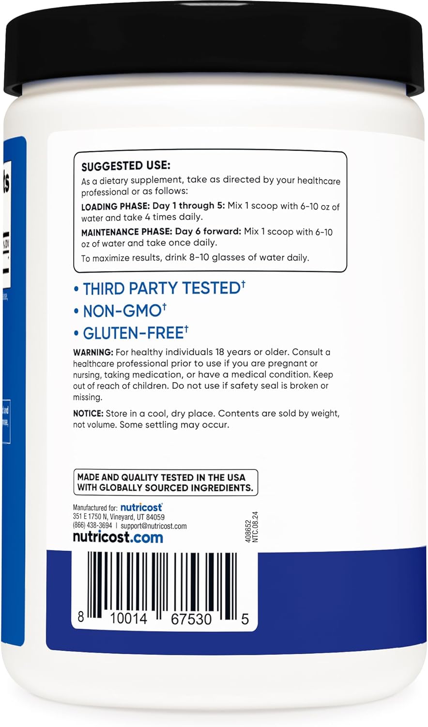 Creatina Monohidratada Nutricost 500 Gramos (1.1 LBS)