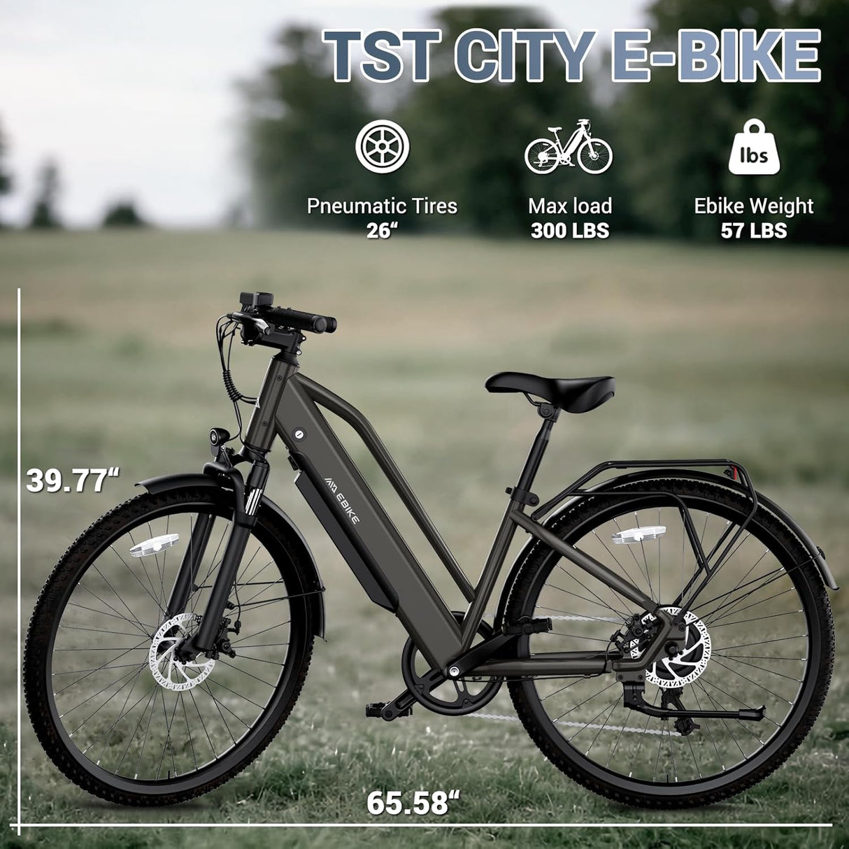 Bicicleta eléctrica TST 800W, 40 millas, 7 velocidades, 26