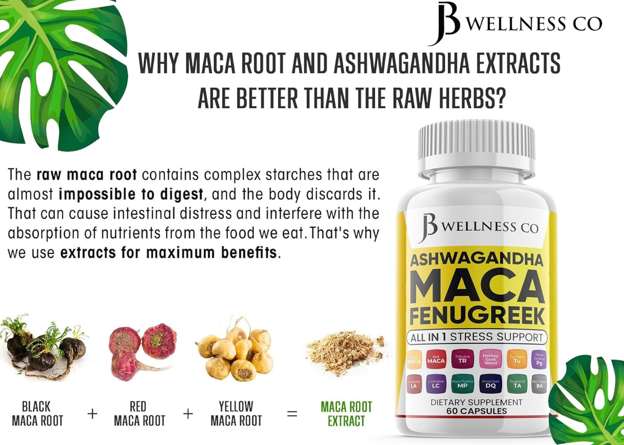 Suplemento de Ashwagandha Maca Fenogreco y Ginseng 60 Cápsulas