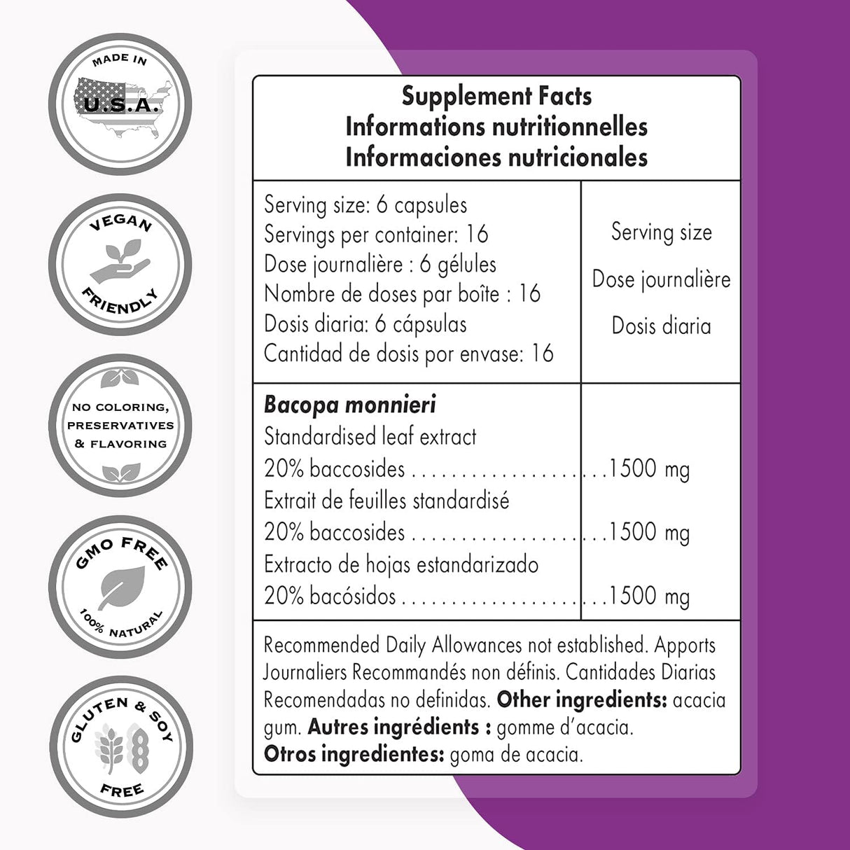 Suplemento nootrópico Monnieri 1500 mg refuerzo cerebral