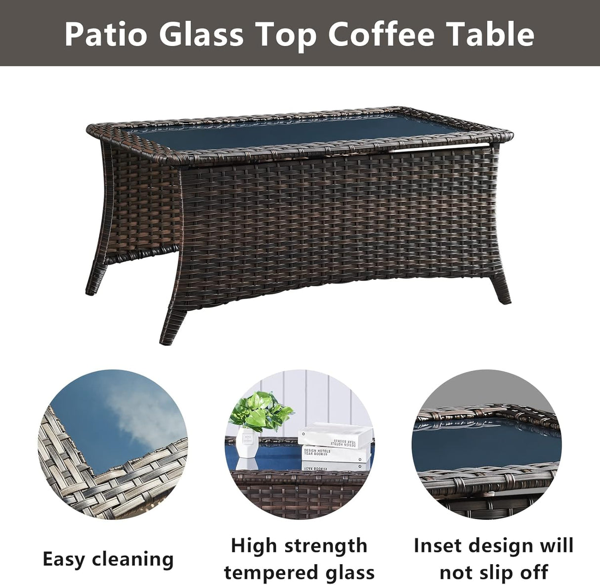 Belord Juegos de muebles de mimbre para patio, 13 piezas de muebles de ratán para exteriores con 4 sillas mecedoras giratorias, 2 sofás de ratán, otomanas de mimbre y mesa auxiliar, marrón/azul