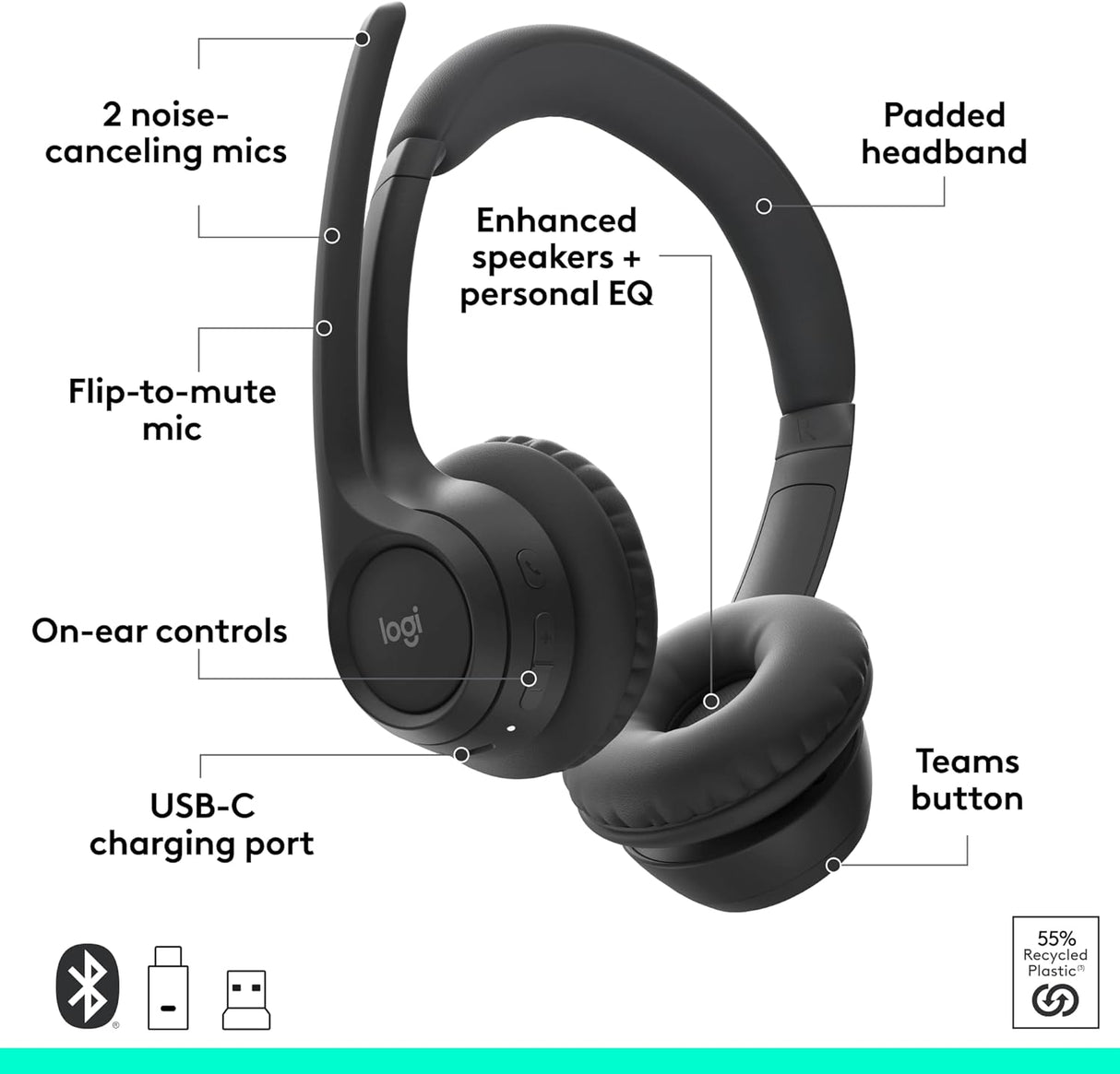 Auricular Bluetooth Logitech Zone 305, para Microsoft Teams