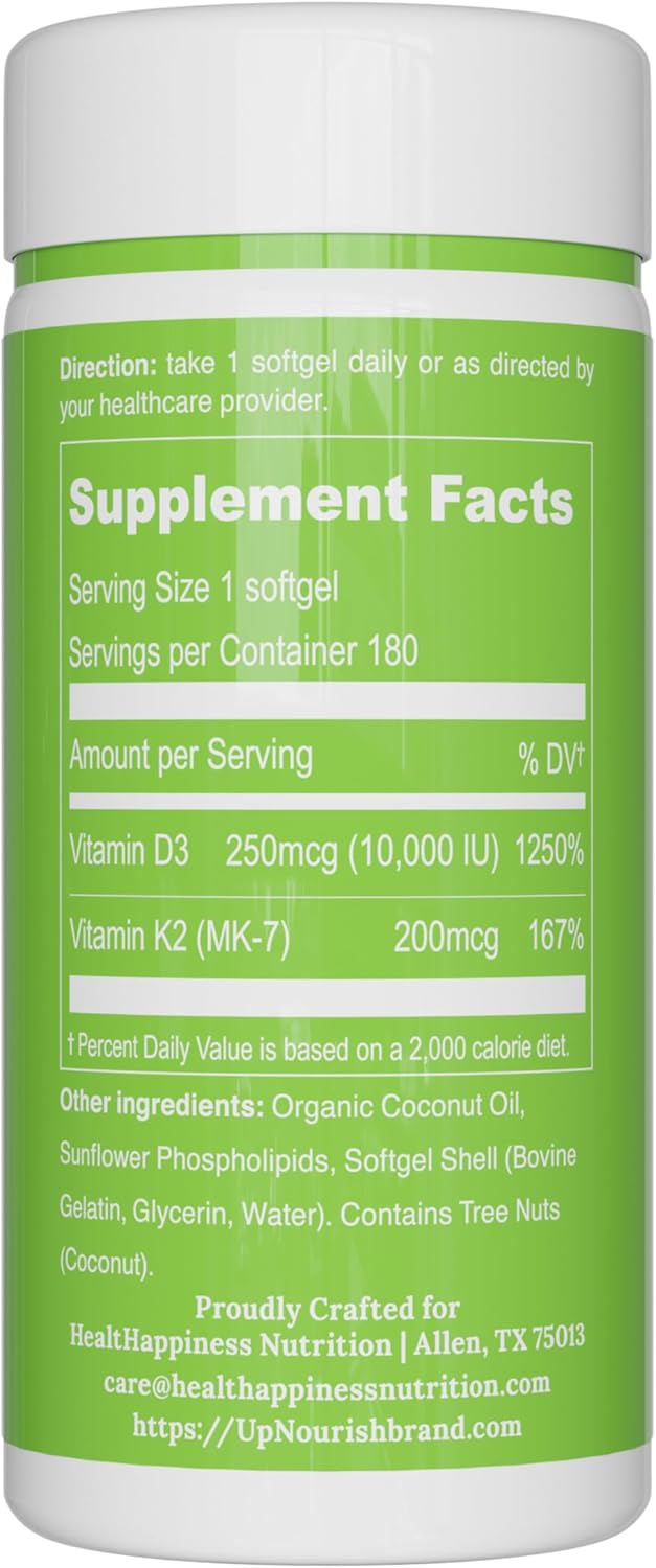 UpNourish Vitamina D3 K2 Liposomal 10,000 IU 180 Mini Softgels