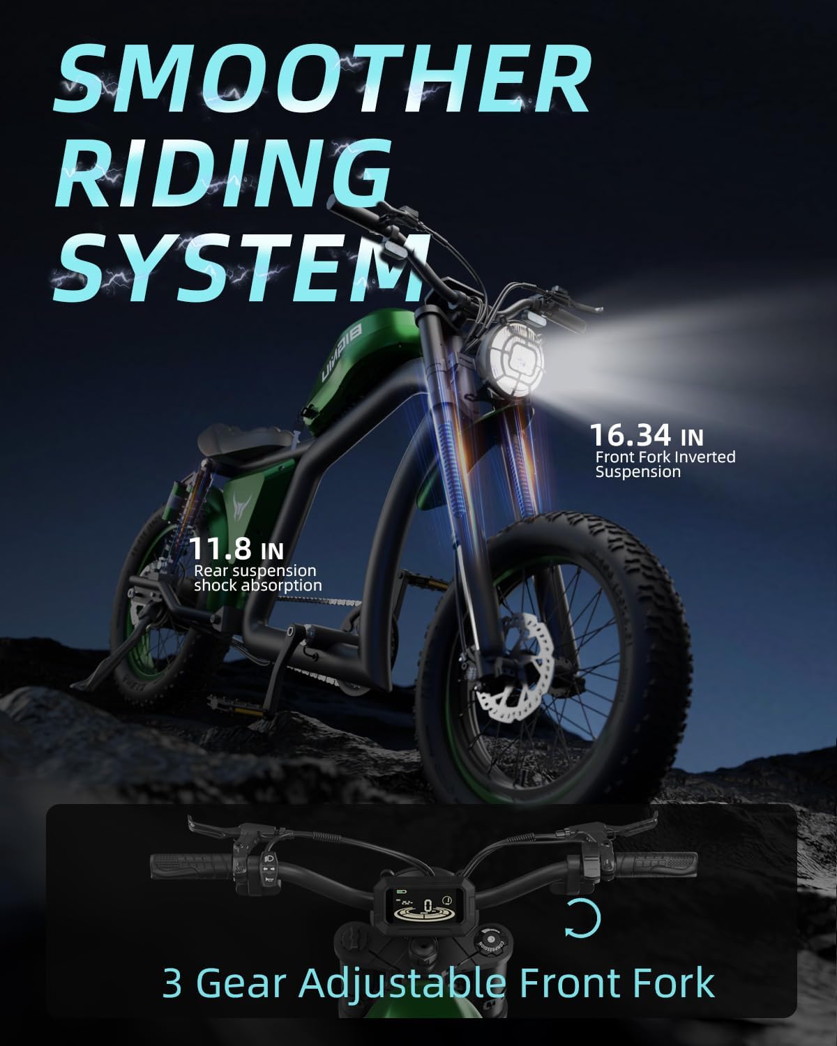 Bicicleta eléctrica BG-X 1500W, 40 millas, suspensión dual