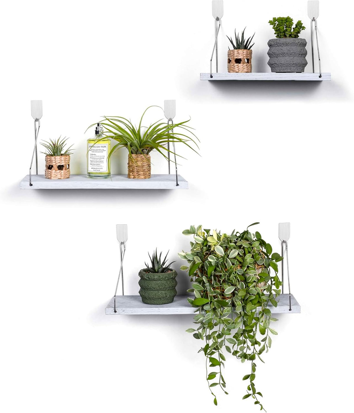 Estanterías Flotantes de Madera MITIME, Set de 3, Sin Taladro