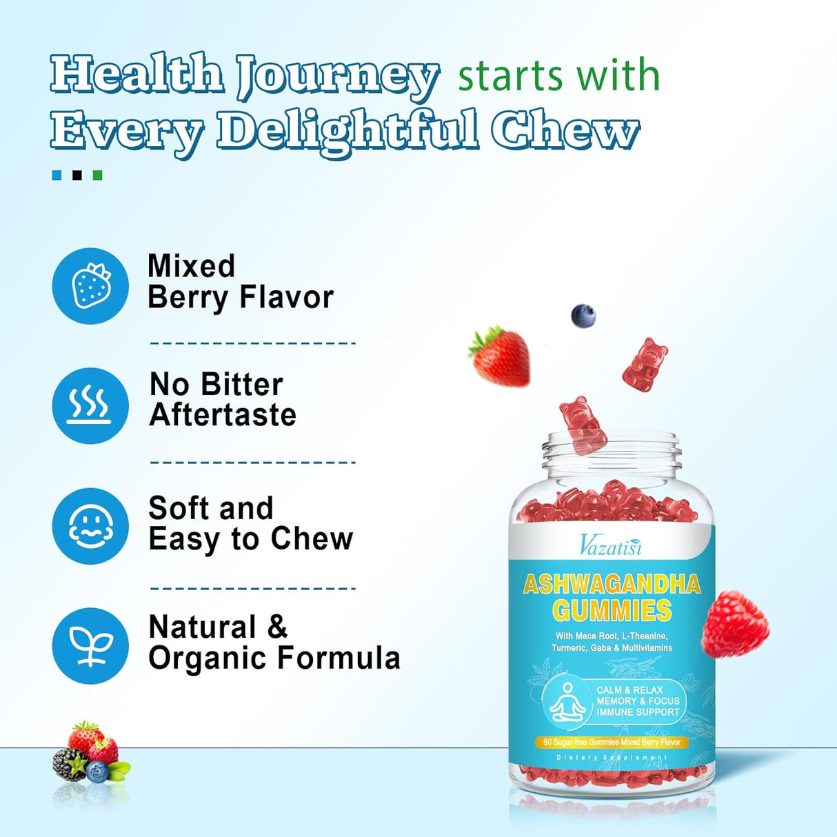 Gomitas de Ashwagandha 3000 mg, apoyo inmune, 120 piezas