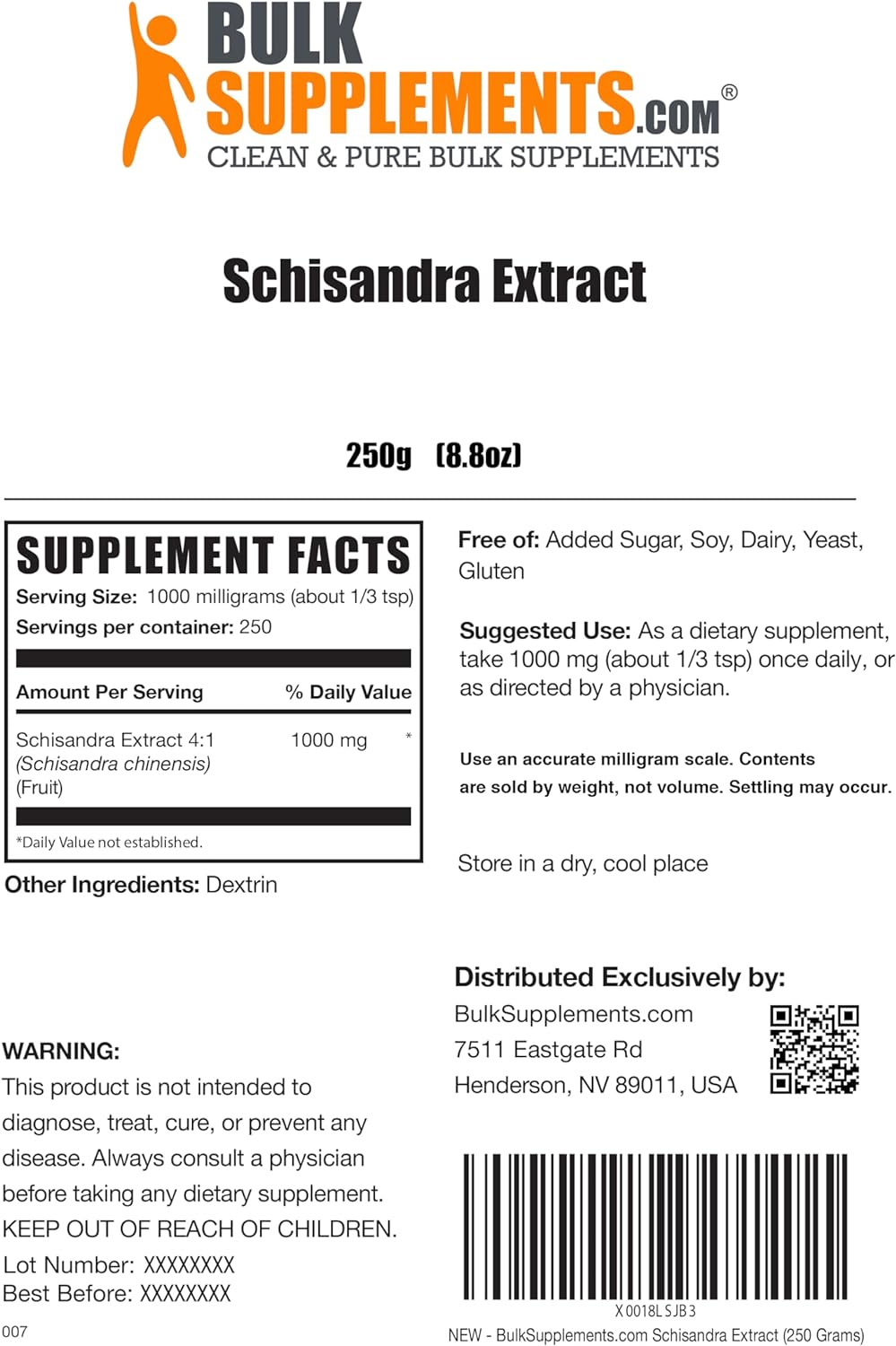 BULKSUPPLEMENTS bayas Schisandra Extracto de polvo 250 g