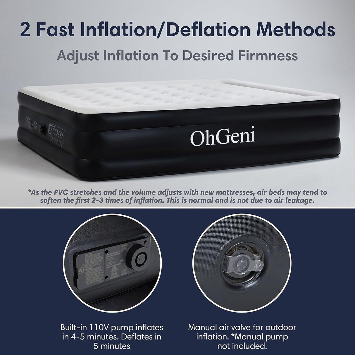 Colchón Inflable Queen con Bomba, Elevado 18”, Portátil